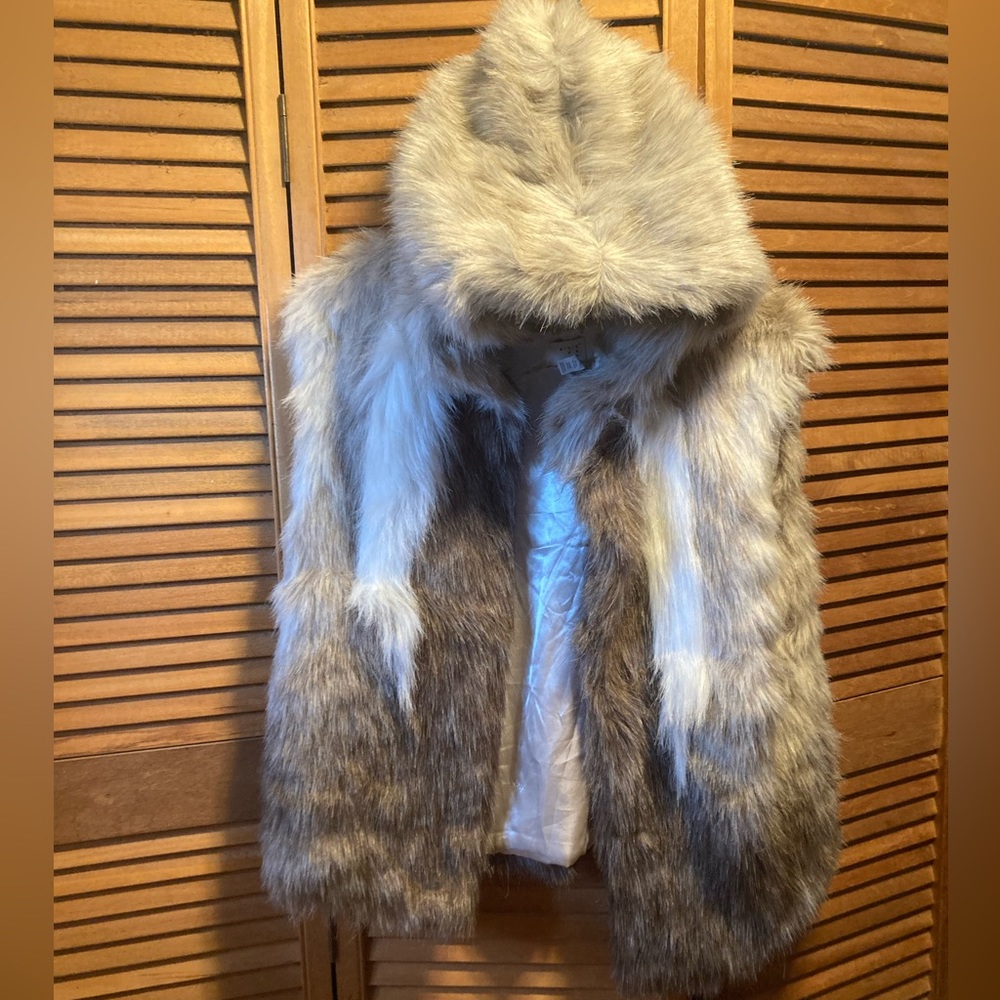 A New Day White & Taupe Faux Fur Hooded Vest